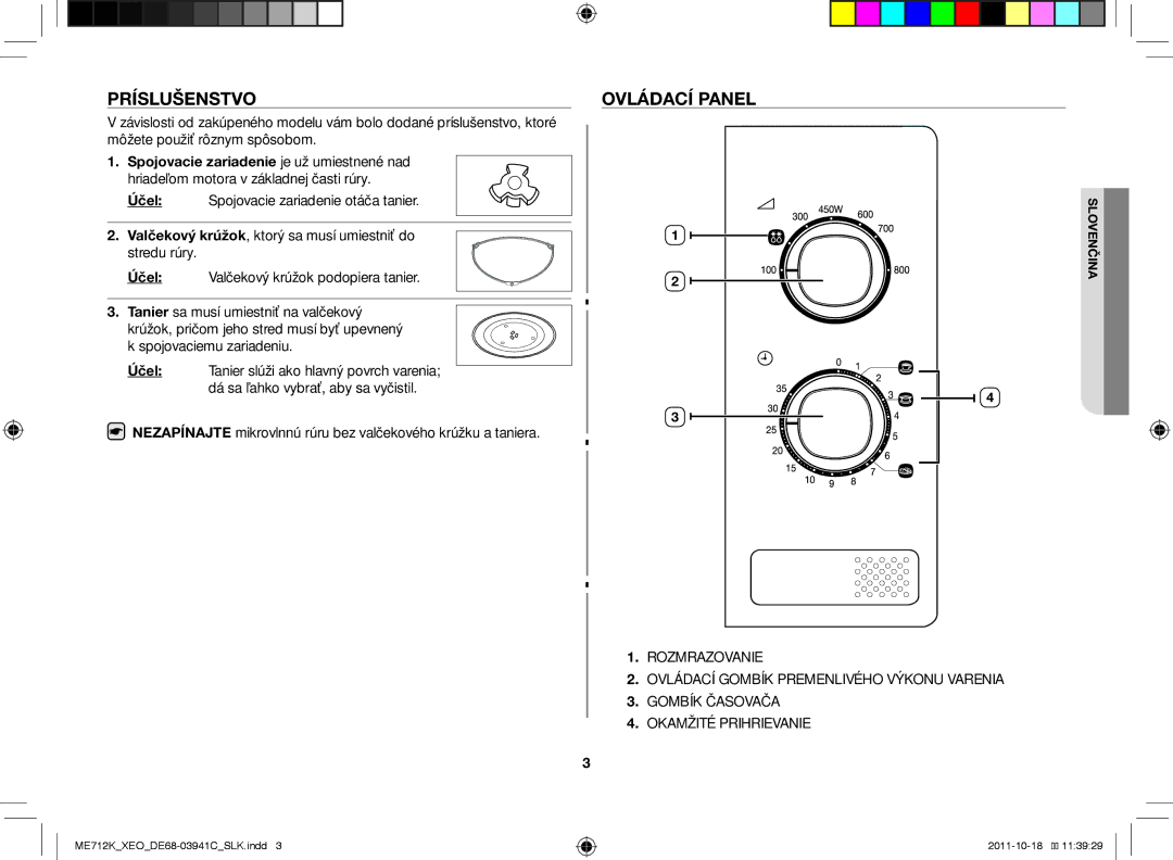 Samsung ME712K/XEO, ME711K/ELE, ME711K/XEO manual Príslušenstvo, Ovládací panel 