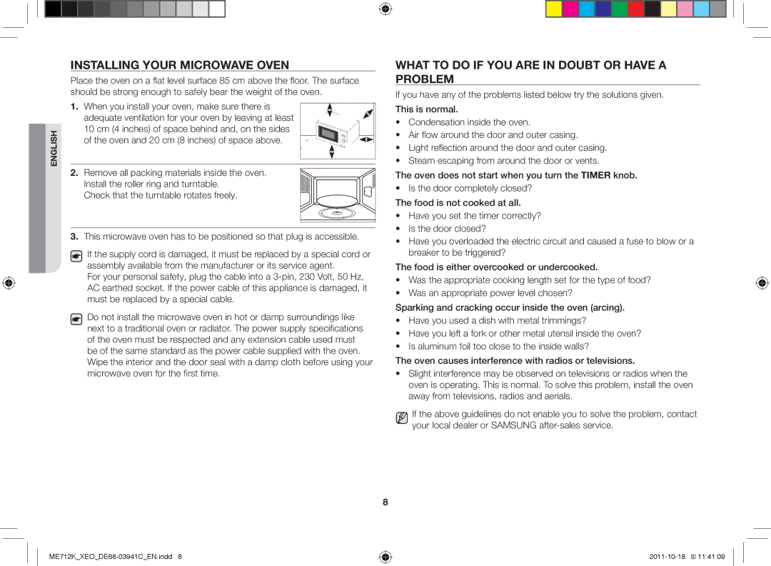 Samsung ME711K/ELE, ME711K/XEO, ME712K/XEO Installing your microwave oven, What to do if you are in doubt or have a problem 