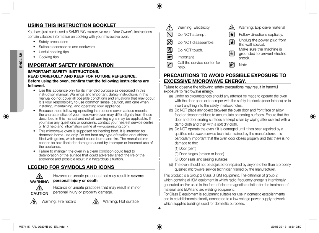 Samsung ME711K/FAL manual Using this instruction booklet, Important safety information, Personal injury or property damage 