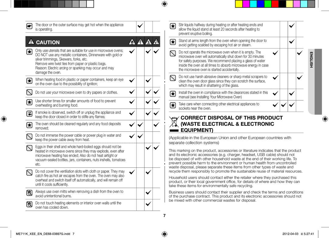 Samsung ME712K/XEE, ME711K/XEE manual Do not use your microwave oven to dry papers or clothes 