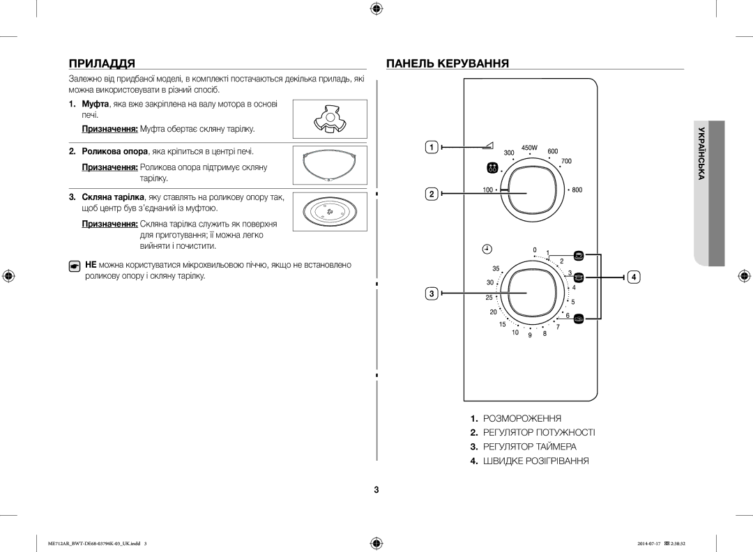 Samsung ME712AR/BWT manual Приладдя, Панель Керування 