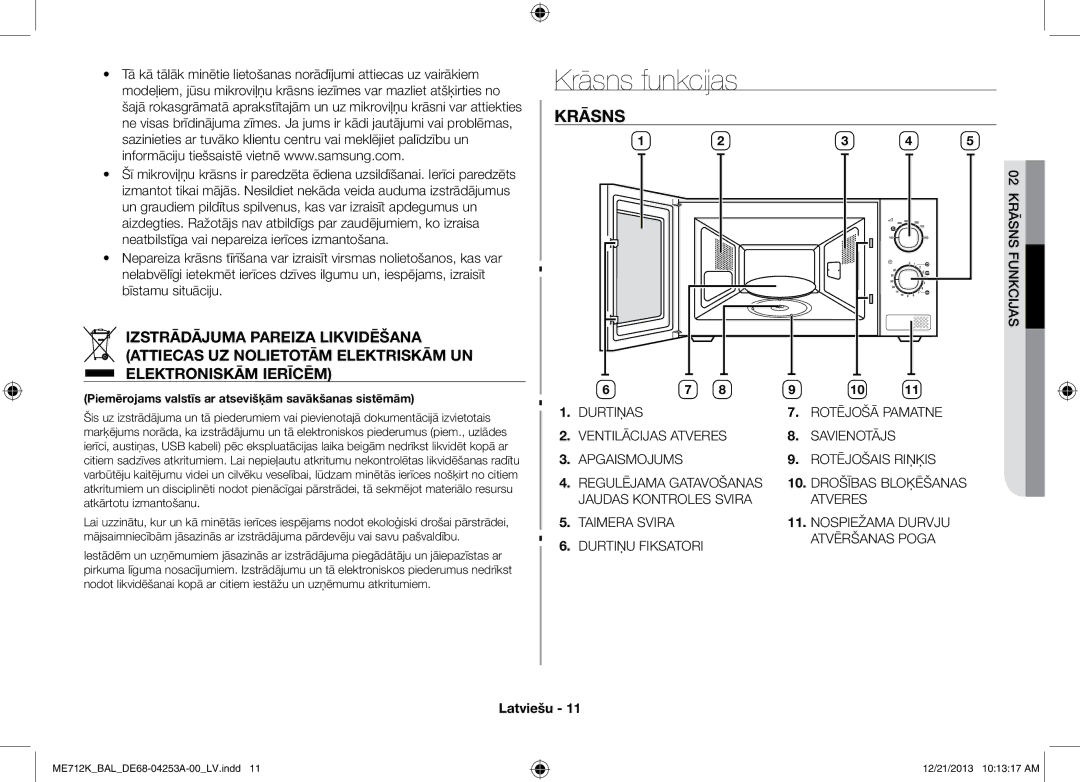 Samsung ME712K/BAL manual Krāsns funkcijas 