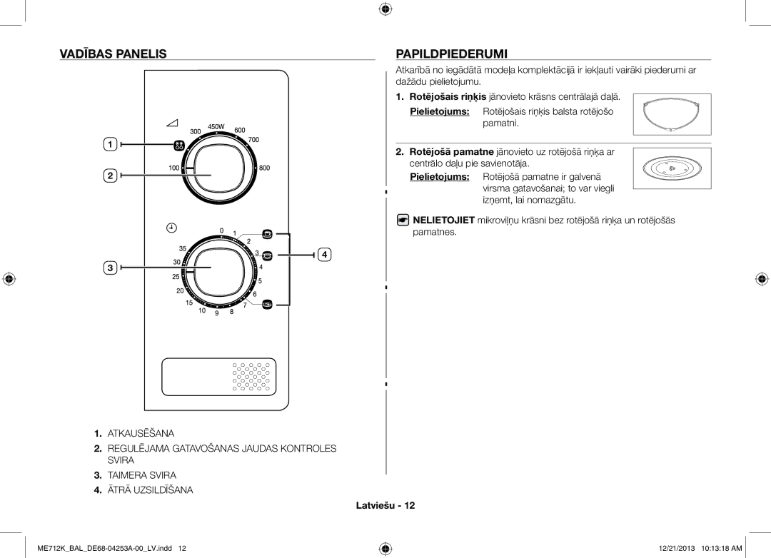 Samsung ME712K/BAL manual Vadības panelis Papildpiederumi 