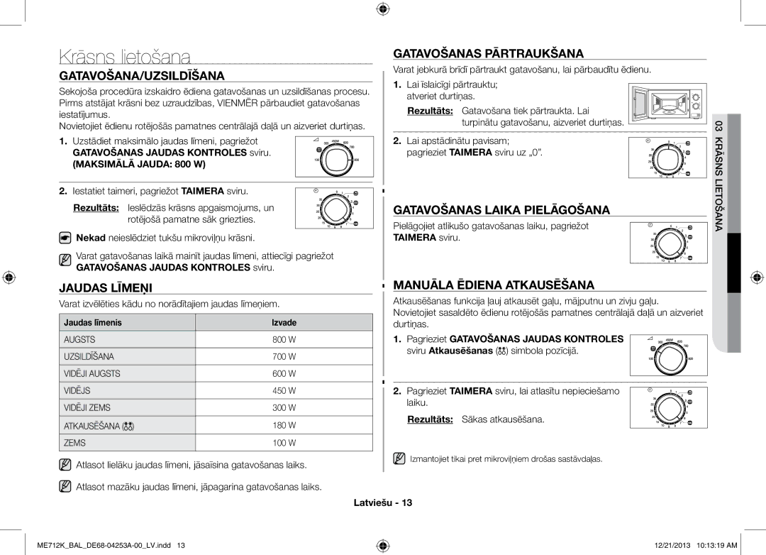 Samsung ME712K/BAL manual Krāsns lietošana 