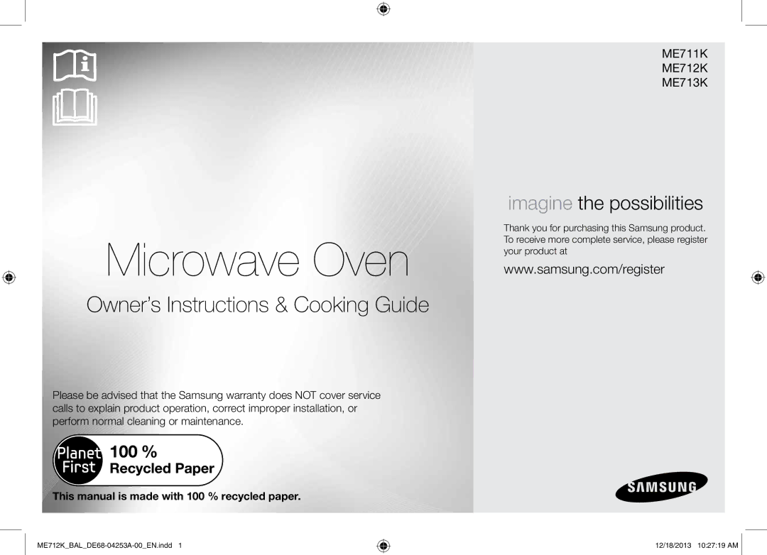 Samsung ME712K/BAL manual Microwave Oven 