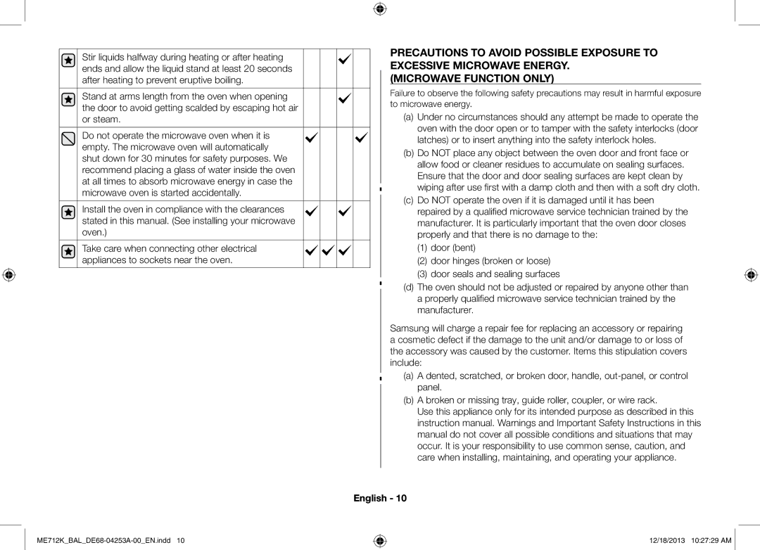 Samsung ME712K/BAL manual English 