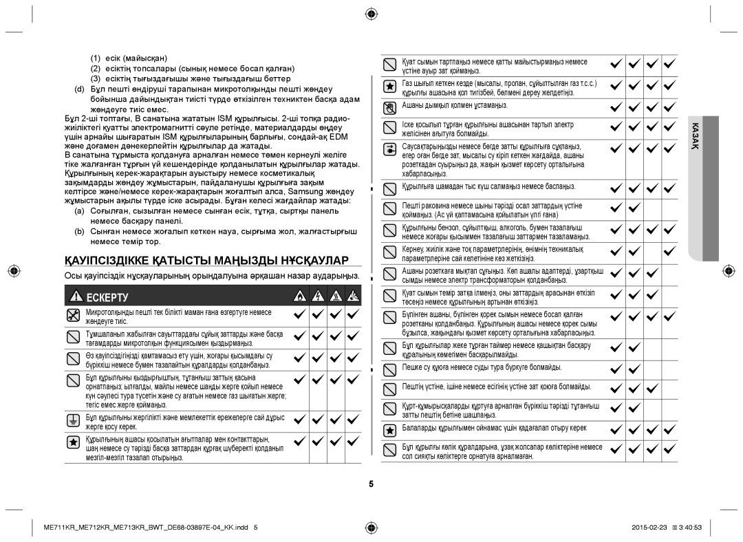 Samsung ME712KR/BWT, ME713KR/BWT manual Қауіпсіздікке Қатысты Маңызды Нұсқаулар, Ескерту, Ашаны дымқыл қолмен ұстамаңыз 