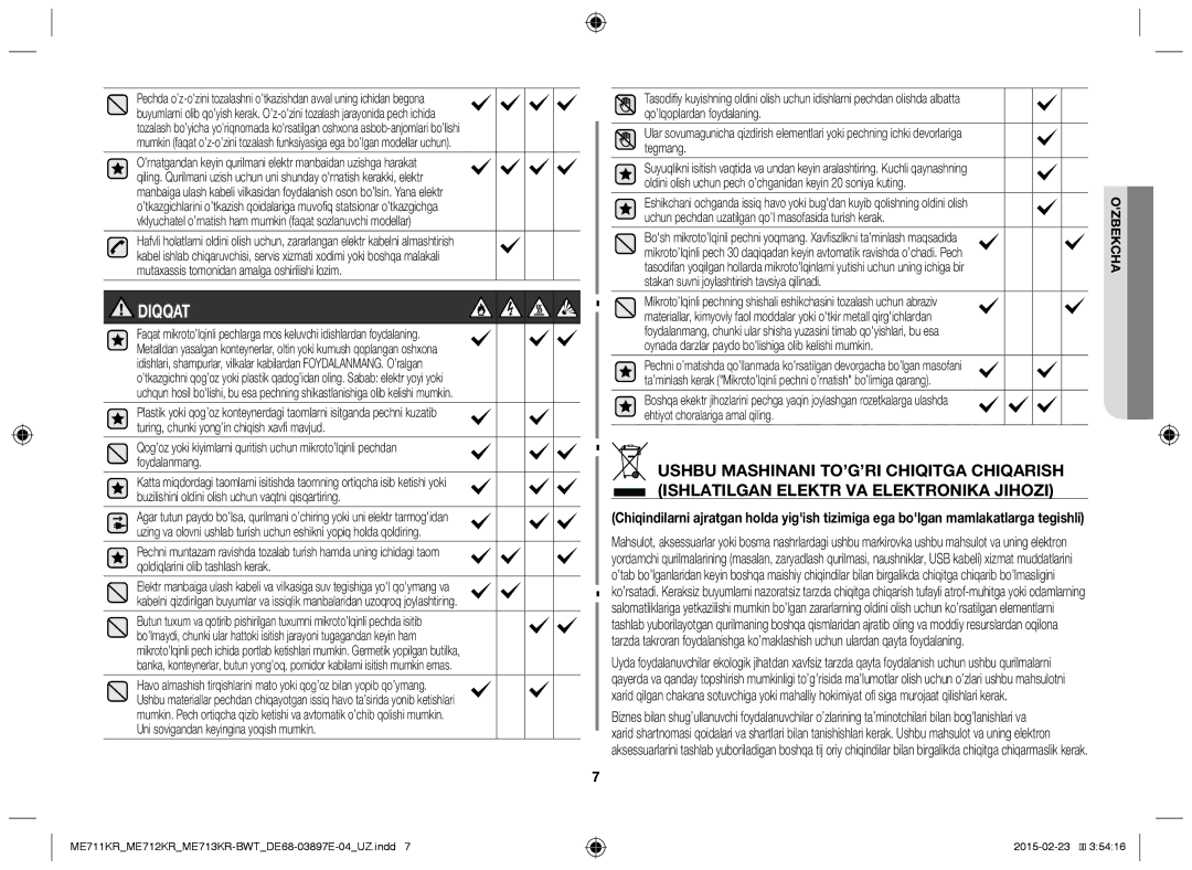 Samsung ME713KR/BWT, ME712KR/BWT, ME711KR/BWT manual Diqqat 