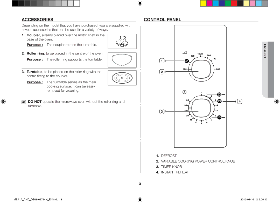 Samsung ME71A/AND manual Accessories, Control Panel 