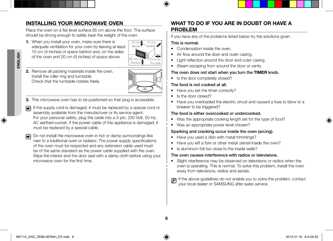 Samsung ME71A/AND manual Installing Your Microwave Oven, What to do if YOU are in Doubt or have a Problem 