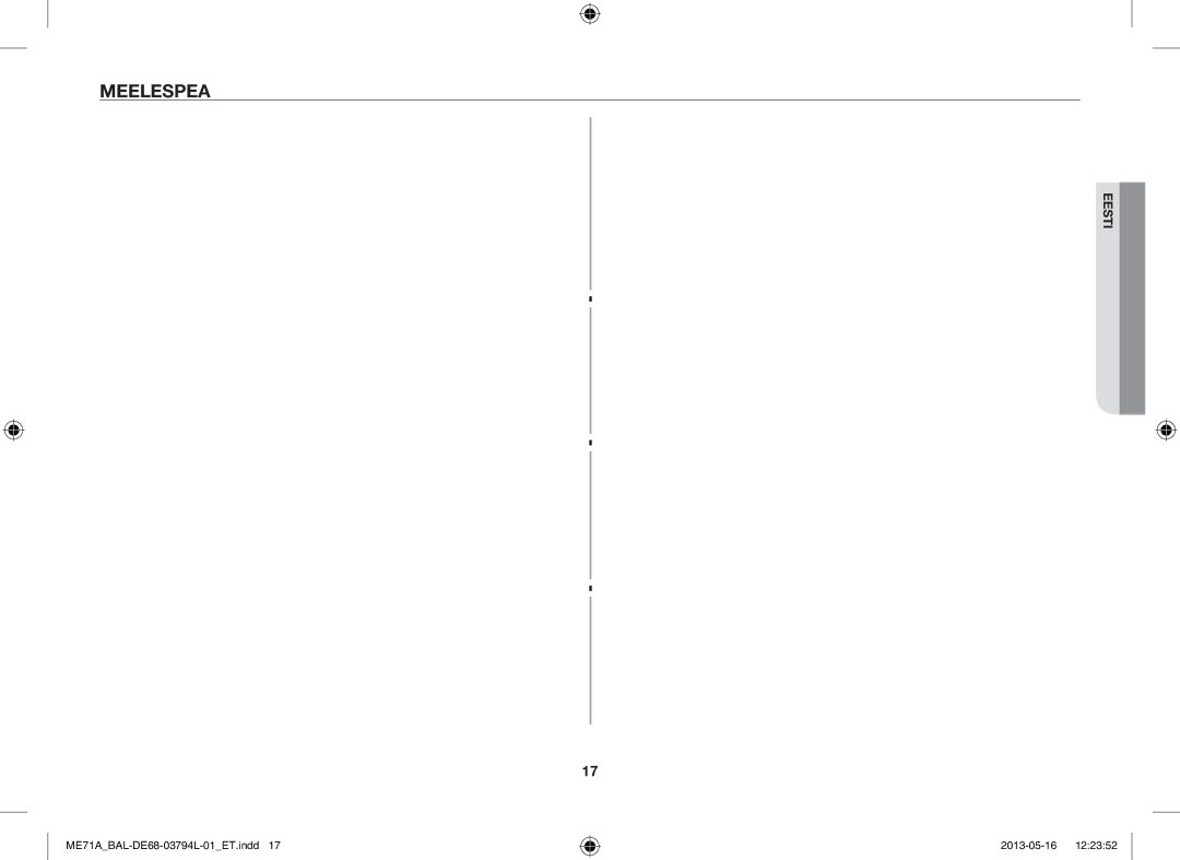 Samsung ME71A/BAL manual Meelespea 