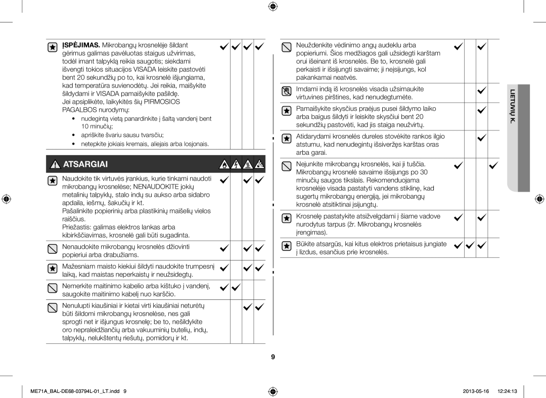 Samsung ME71A/BAL Jei apsiplikėte, laikykitės šių Pirmosios Pagalbos nurodymų, Virtuvines pirštines, kad nenudegtumėte 