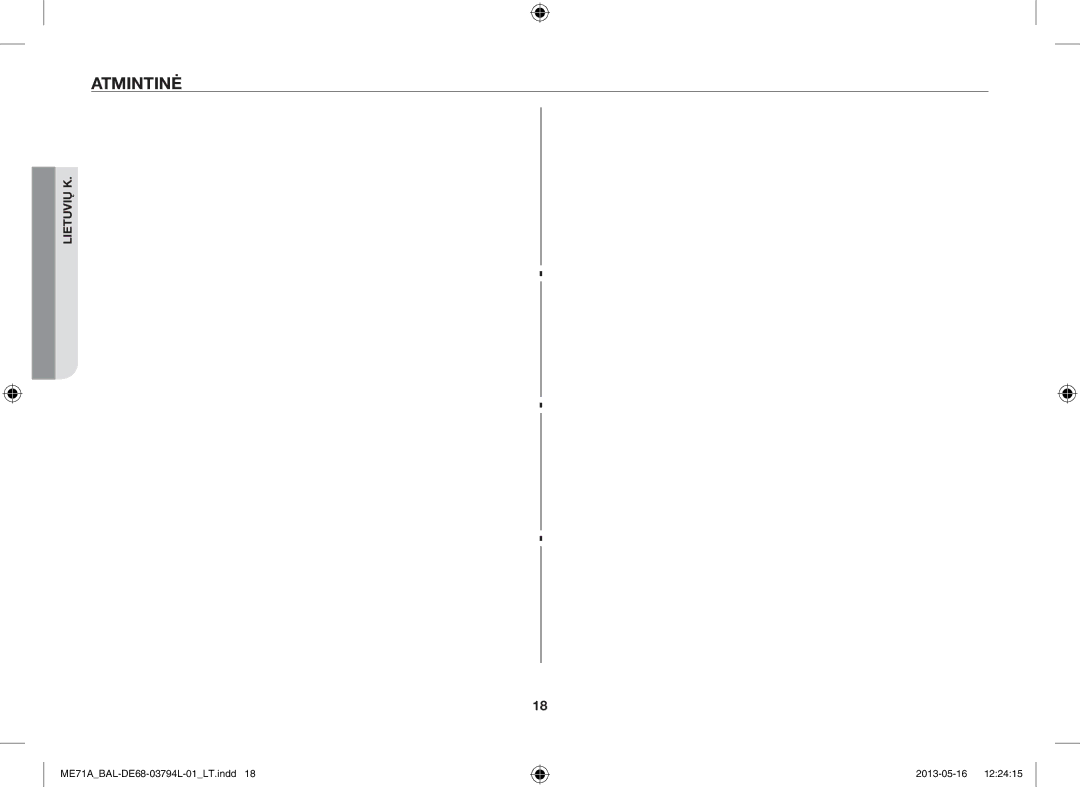 Samsung ME71A/BAL manual Atmintinė 