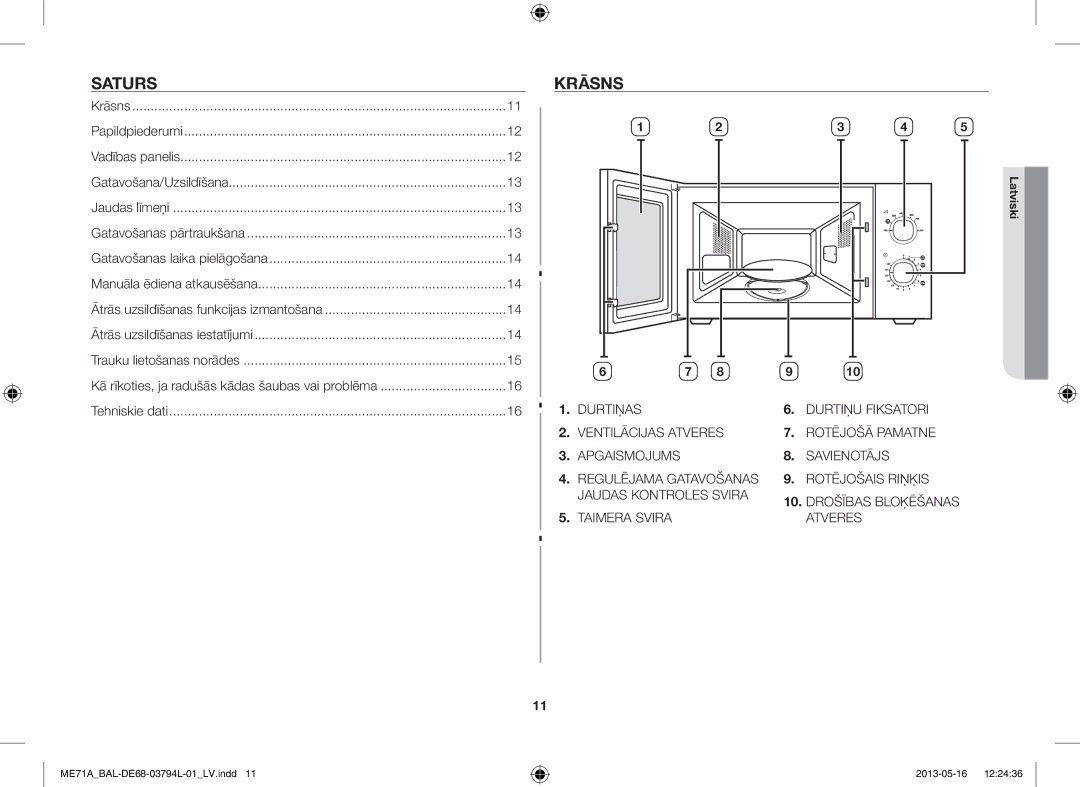 Samsung ME71A/BAL manual Saturs, Krāsns 