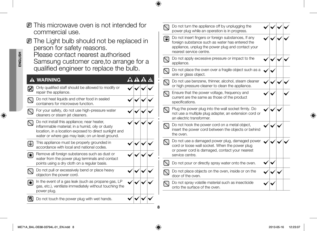 Samsung ME71A/BAL manual English 