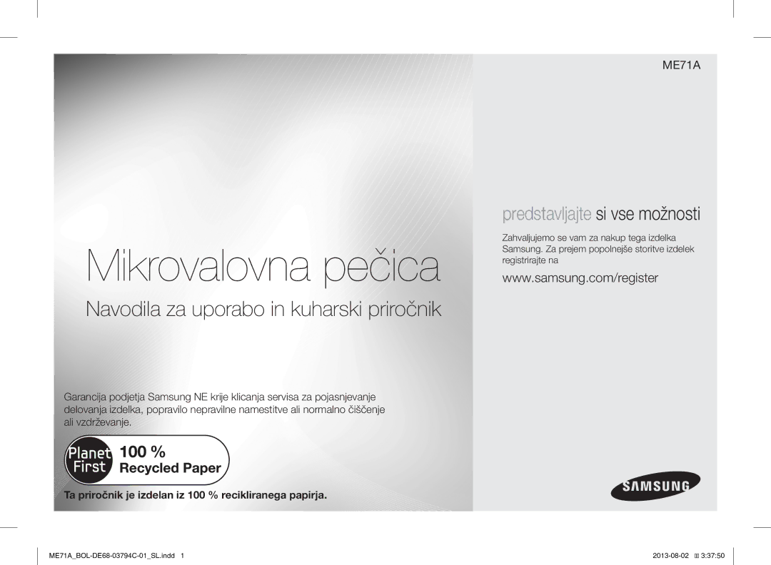 Samsung ME71A/BOL manual Mikrovalovna pečica 