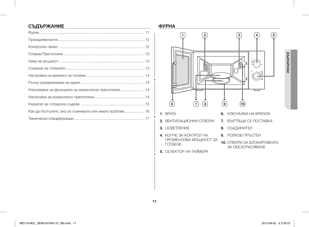 Samsung ME71A/BOL manual Съдържание, Фурна 