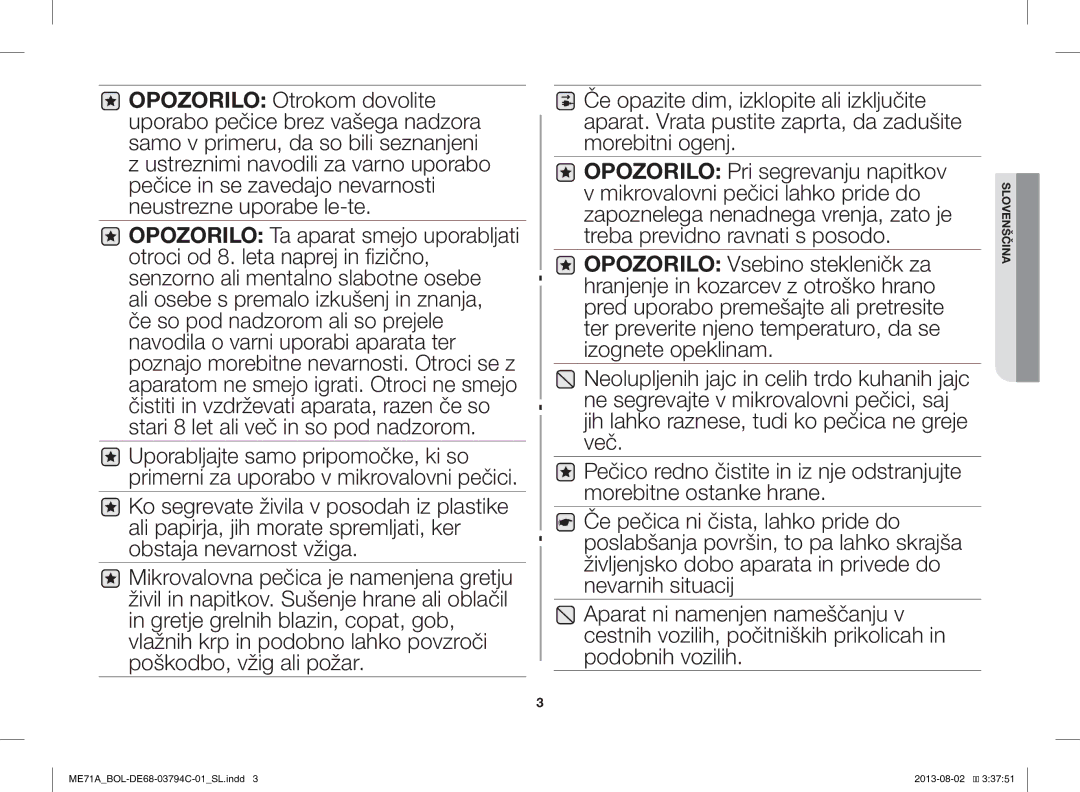 Samsung ME71A/BOL manual Slovenščina 