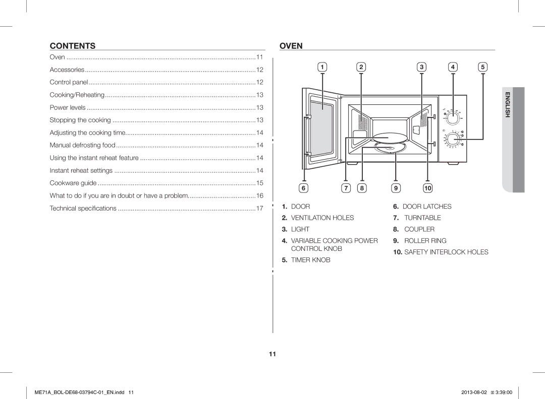 Samsung ME71A/BOL manual Contents, Oven 