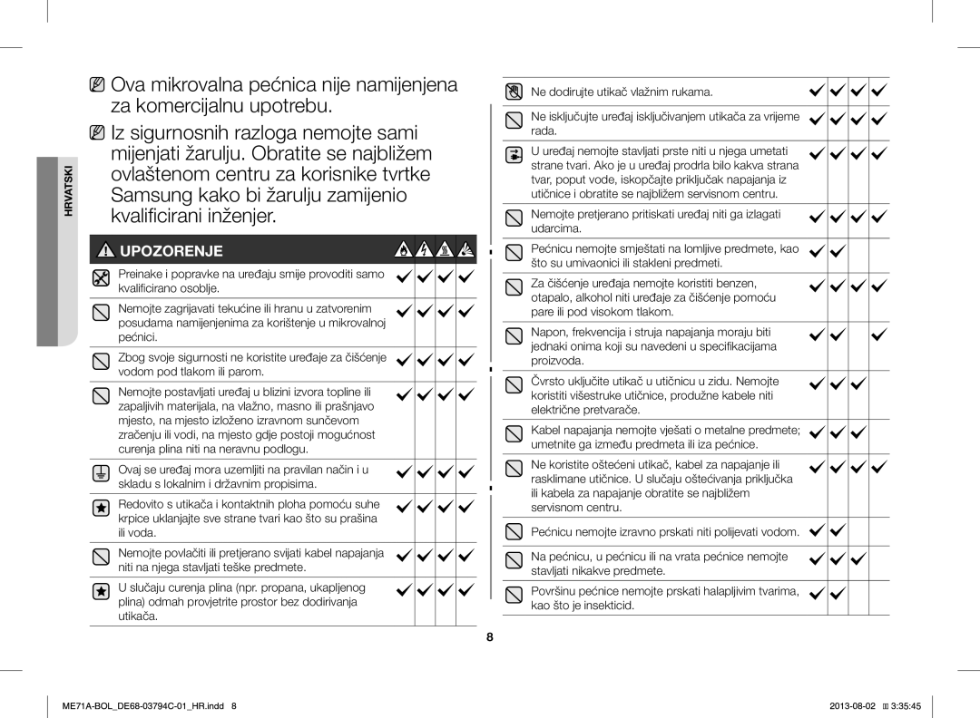 Samsung ME71A/BOL manual Upozorenje 