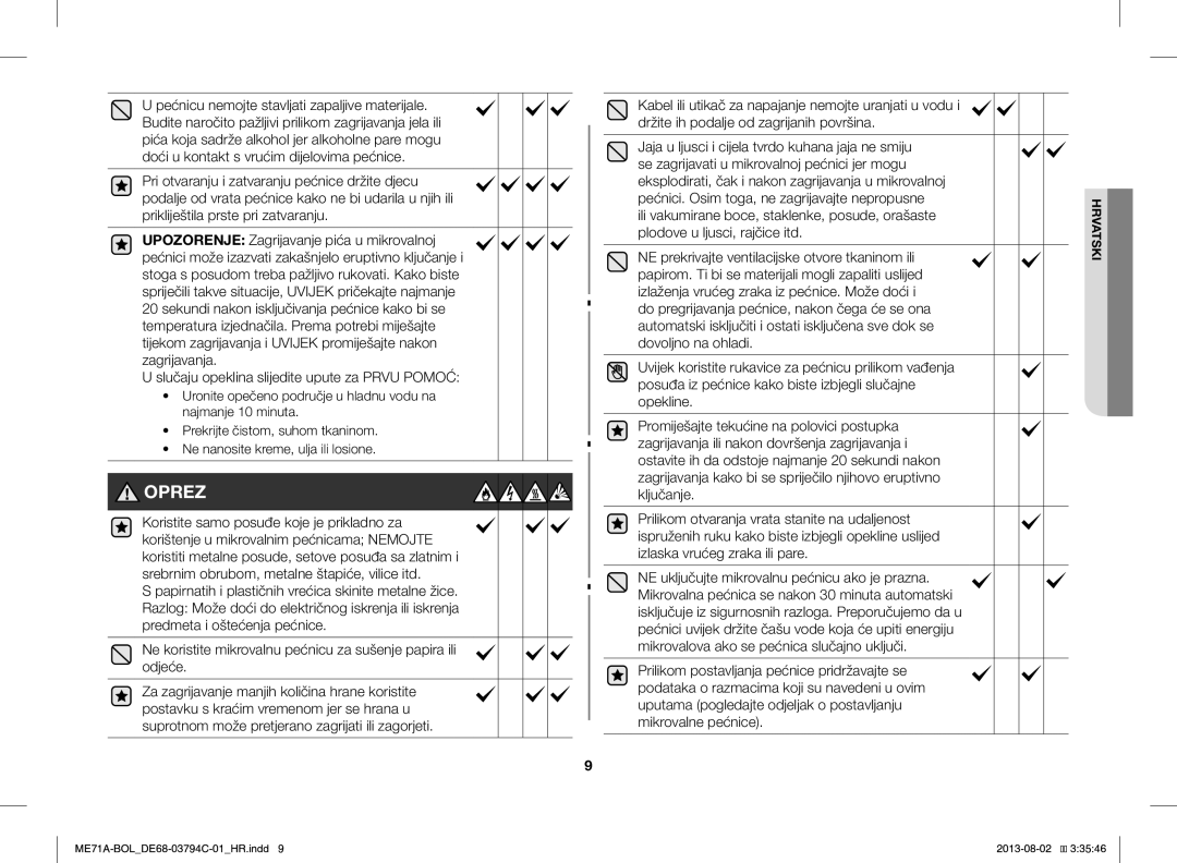 Samsung ME71A/BOL manual Oprez 