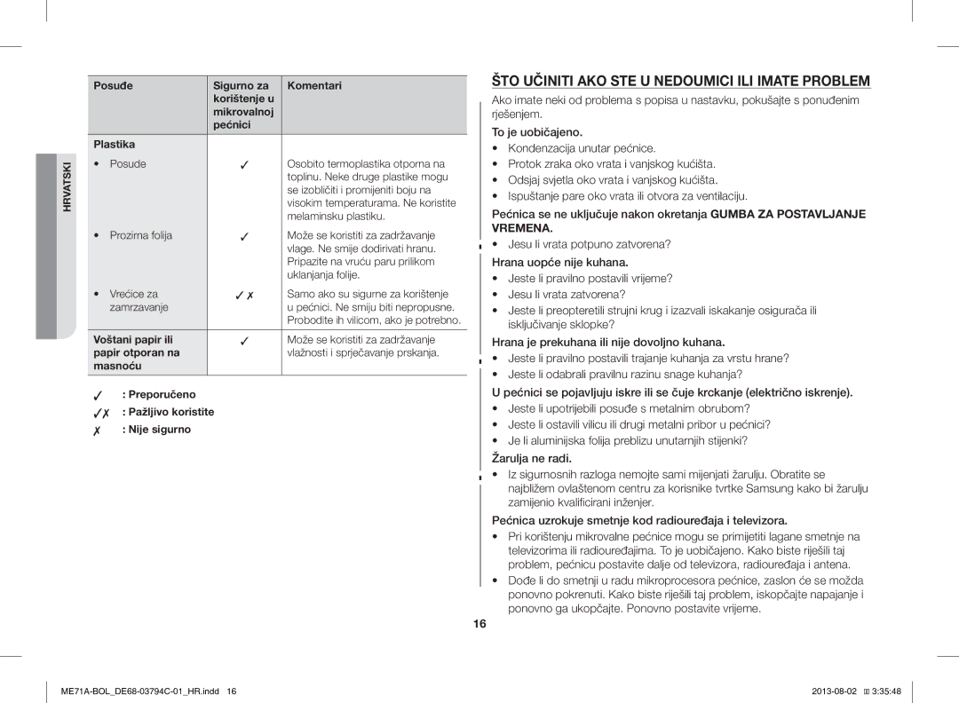 Samsung ME71A/BOL manual ŠTO Učiniti AKO STE U Nedoumici ILI Imate Problem, Voštani papir ili, Papir otporan na 