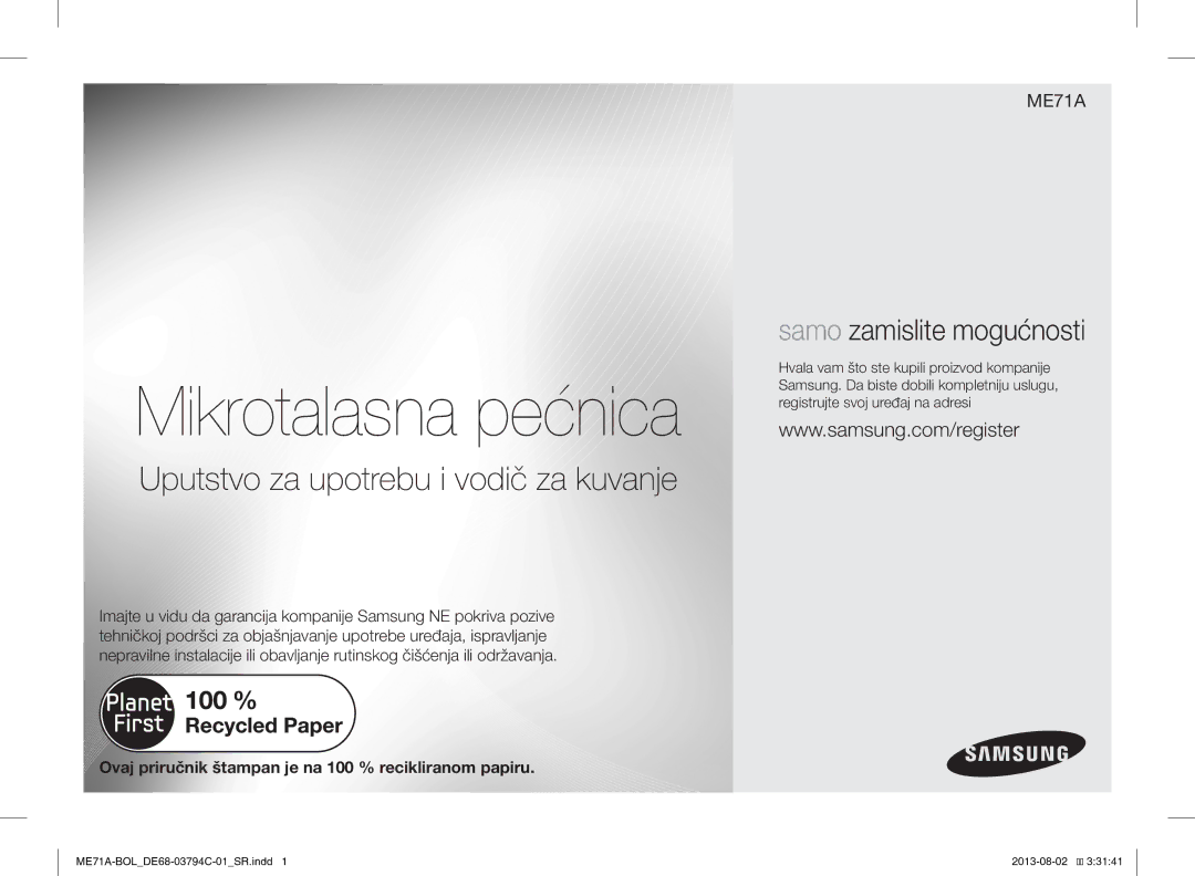 Samsung ME71A/BOL manual Mikrotalasna pećnica 