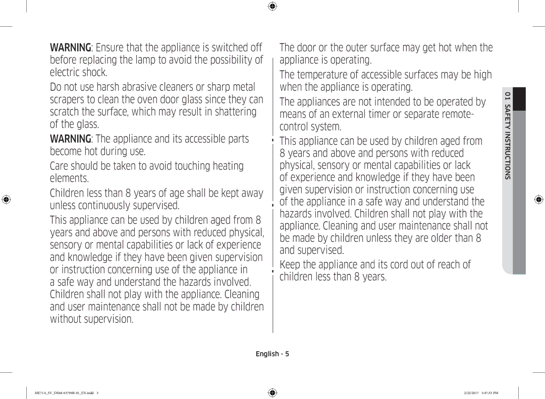 Samsung ME71A/SV manual Safetyinstructions English 