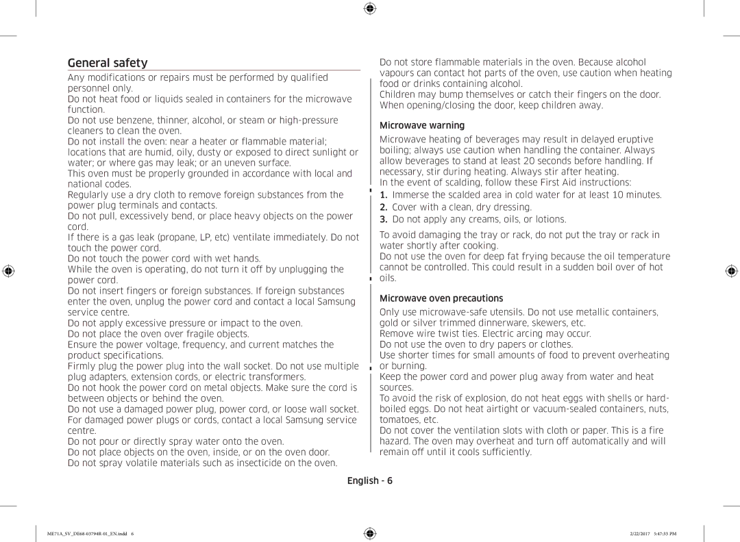 Samsung ME71A/SV manual General safety 