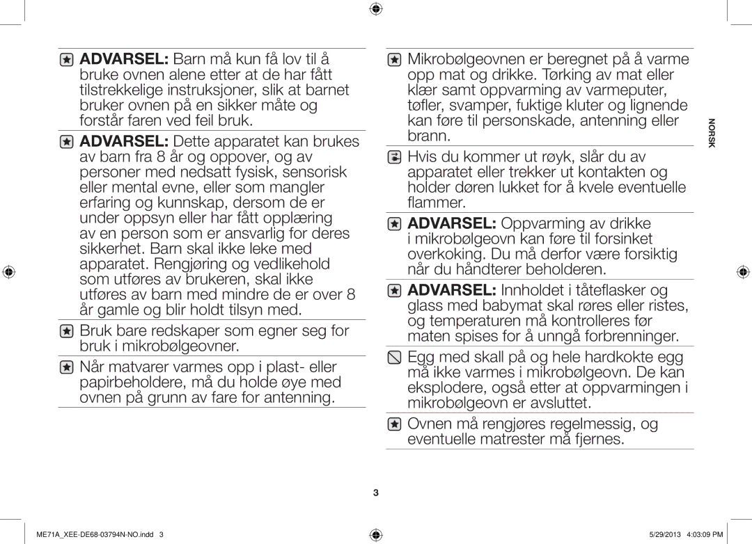 Samsung ME71A/XEE manual Norsk 