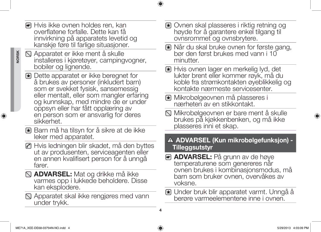 Samsung ME71A/XEE manual Norsk 