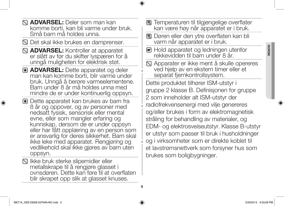 Samsung ME71A/XEE manual Norsk 