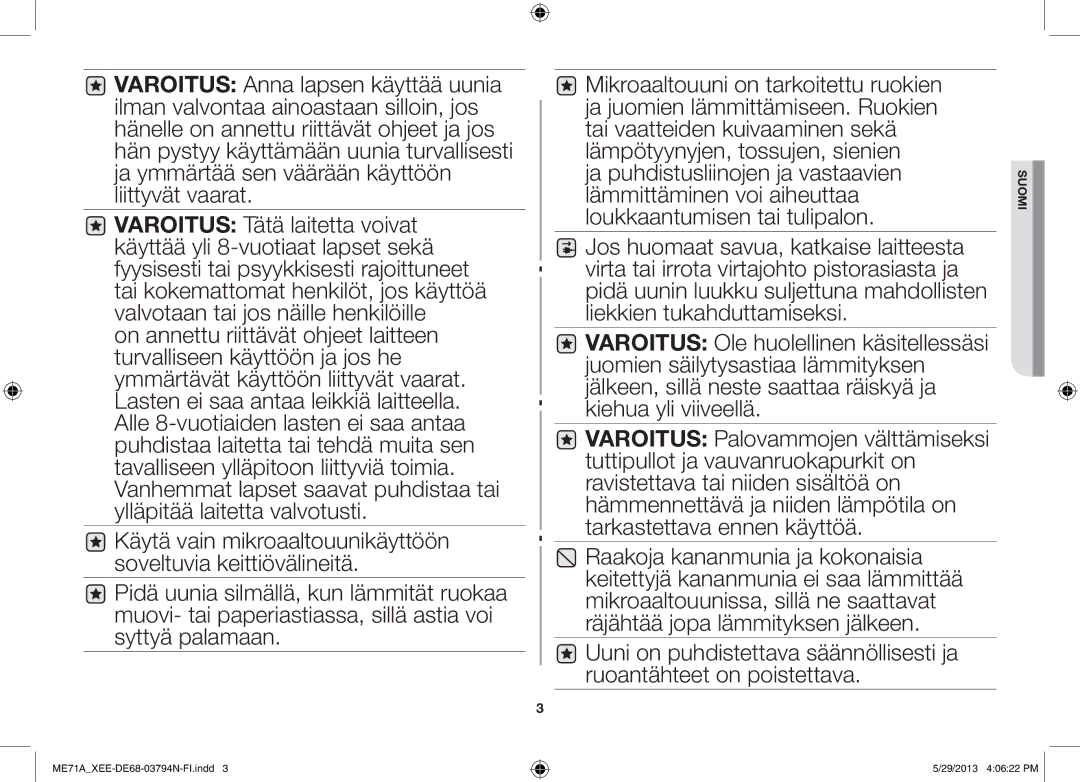 Samsung ME71A/XEE manual Suomi 