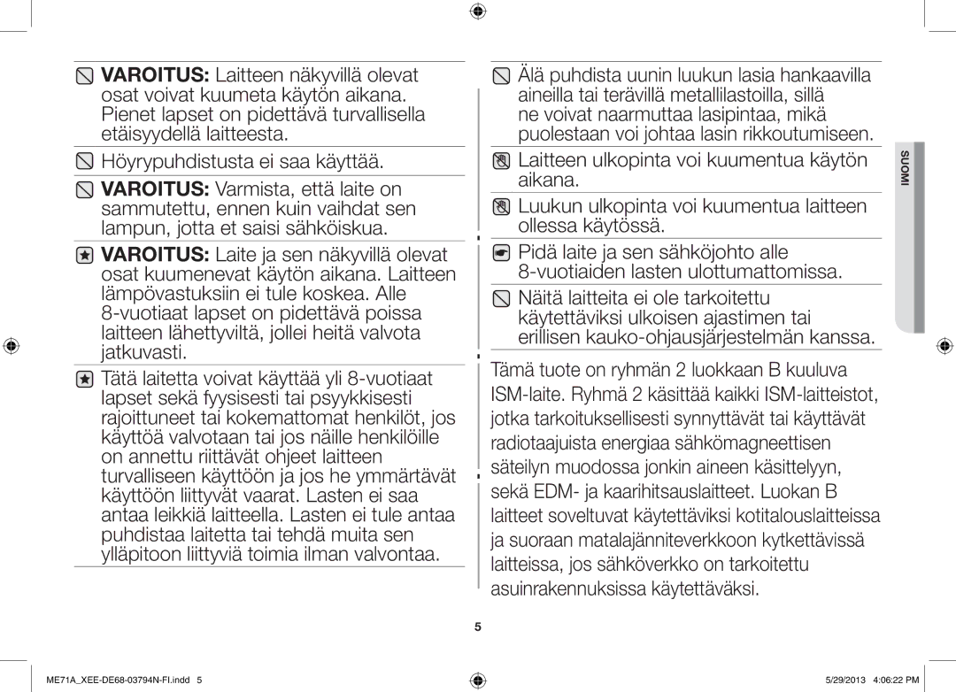 Samsung ME71A/XEE manual Suomi 