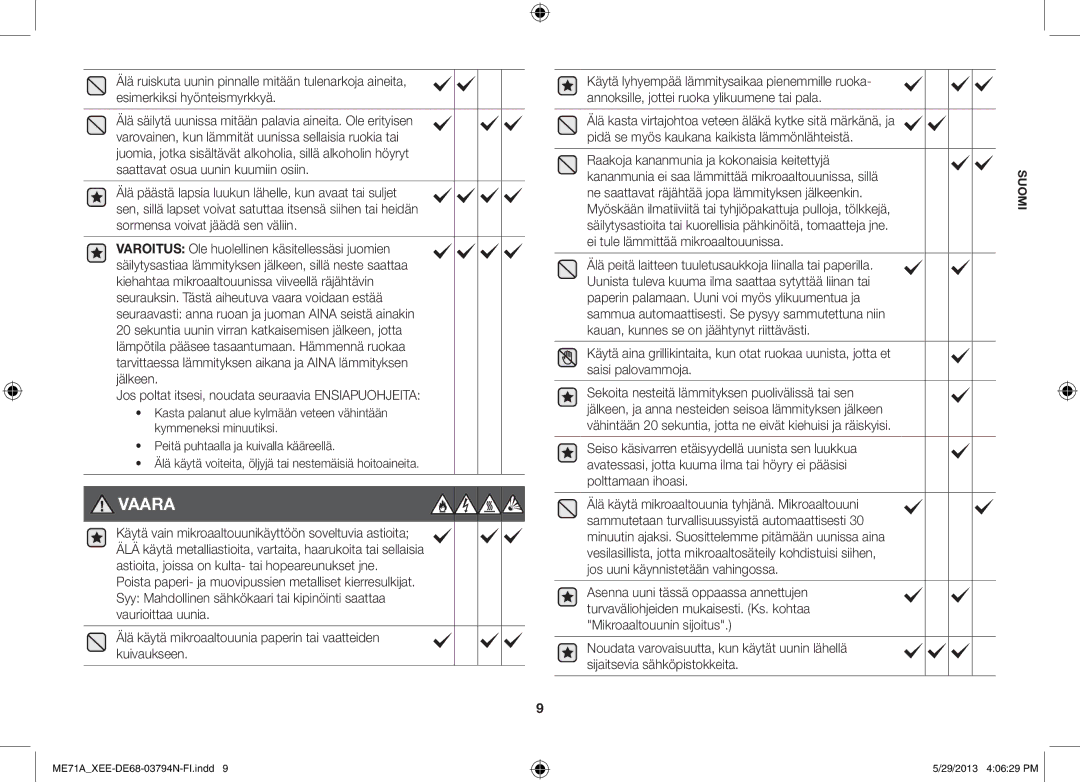 Samsung ME71A/XEE manual Vaara 