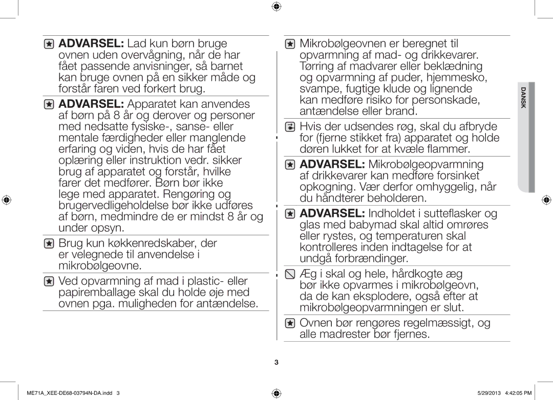 Samsung ME71A/XEE manual Dansk 