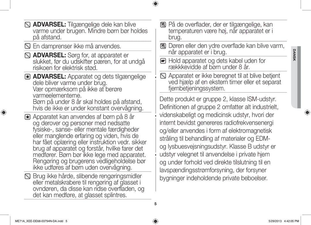 Samsung ME71A/XEE manual Dansk 