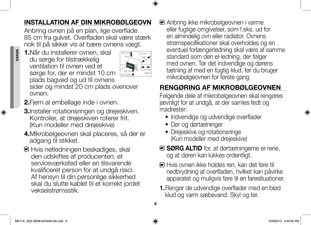 Samsung ME71A/XEE manual Rengøring AF Mikrobølgeovnen 