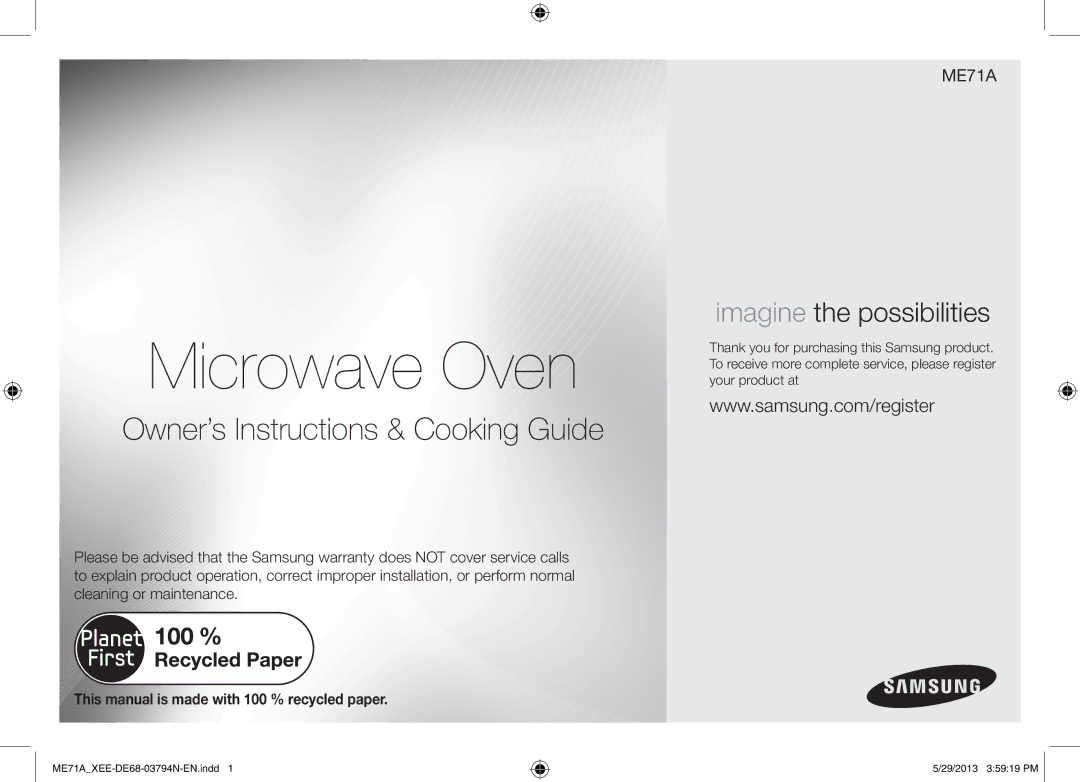 Samsung ME71A/XEE manual Microwave Oven 