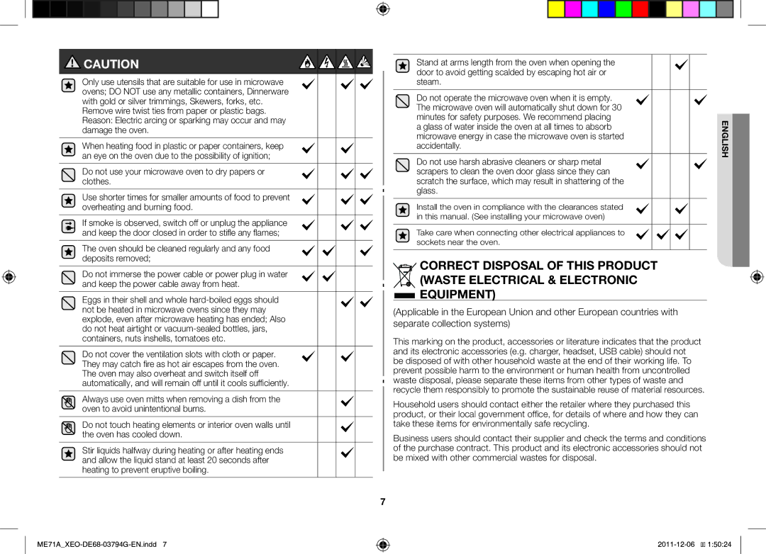 Samsung ME71A/XEO manual Glass of water inside the oven at all times to absorb 