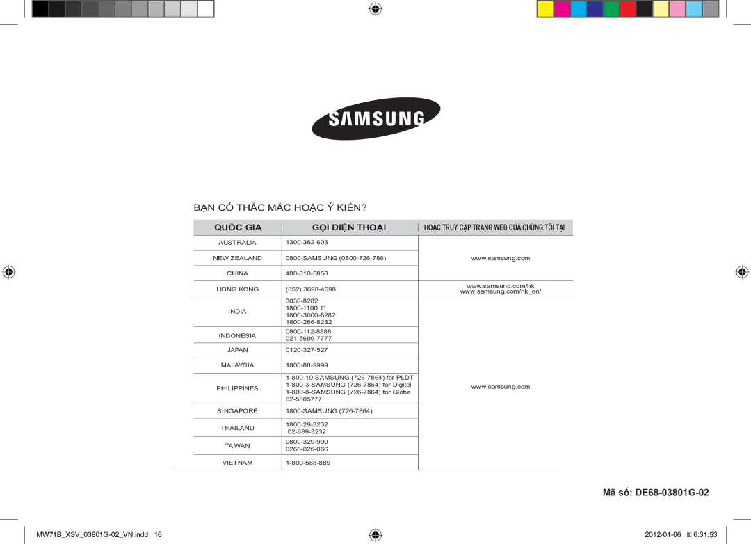 Samsung ME71B/XSV manual Mã số DE68-03801G-02 