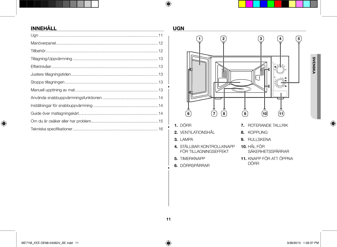 Samsung ME71M/XEE manual Innehåll, Ugn 