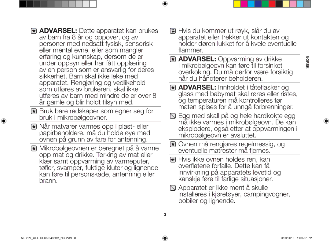 Samsung ME71M/XEE manual Bruk bare redskaper som egner seg for bruk i mikrobølgeovner 