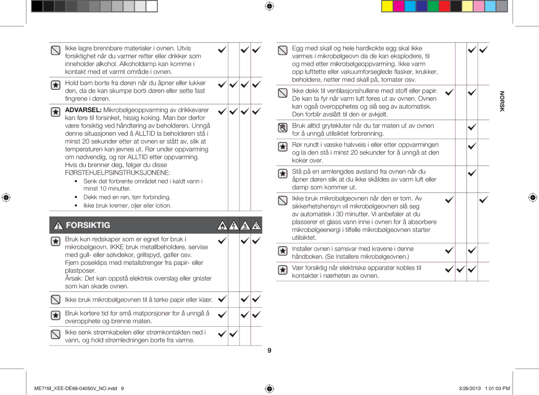 Samsung ME71M/XEE manual Forsiktig 