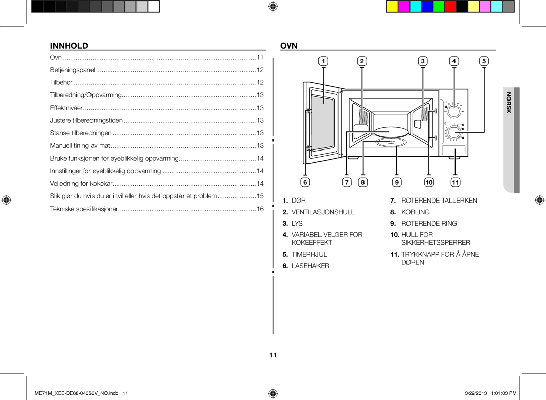 Samsung ME71M/XEE manual Innhold, Ovn 