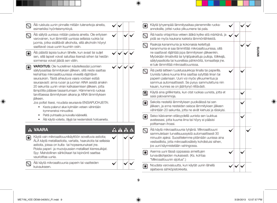 Samsung ME71M/XEE manual Vaara 