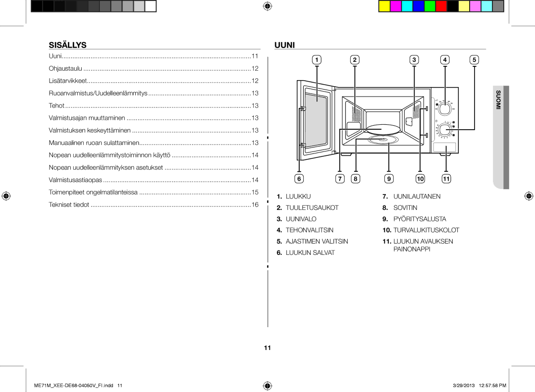 Samsung ME71M/XEE manual Sisällys, Uuni 