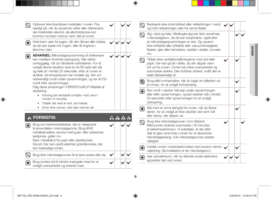 Samsung ME71M/XEE manual Forsigtig 