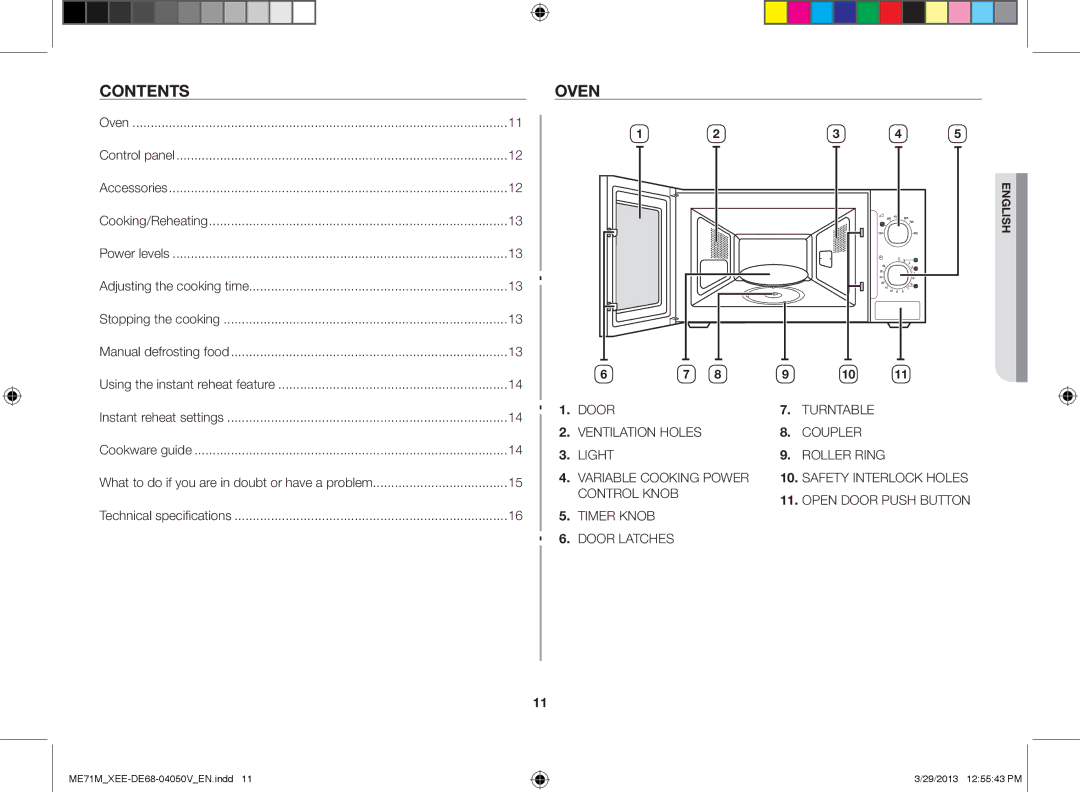 Samsung ME71M/XEE manual Contents Oven 