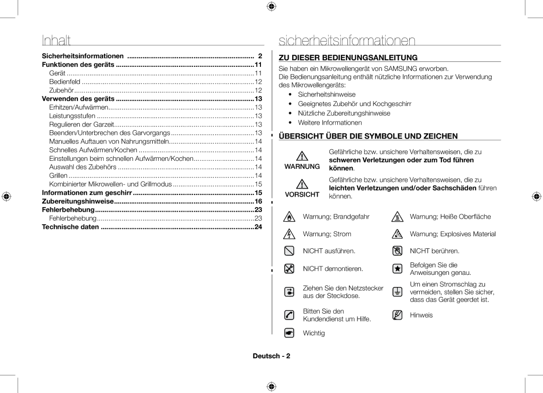 Samsung ME71M/XEG, GE71M/SWS manual Sicherheitsinformationen 